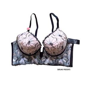 YOUMITA LACE FLORAL BALCONETTE LONGLINE BRA WOMEN COLOR BLACK SIZE 36B
